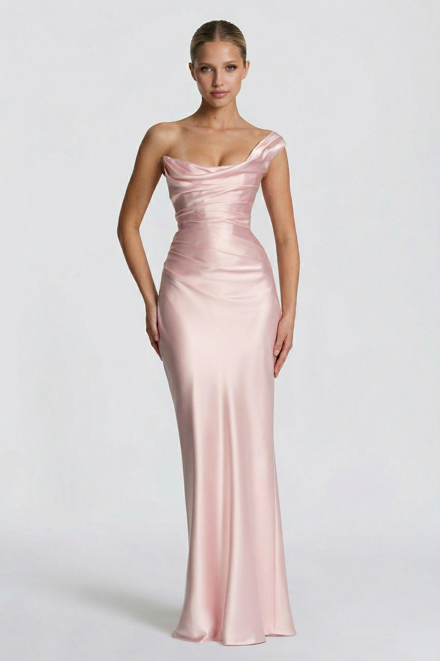 Sheath-Column Floor Length Acetate Satin Bridesmaid Dress CG0302BM - Soft Blush - COCOMELODY